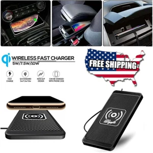 Car Wireless Fast Charger Pad Cordless Phone Charging Mat Nonslip iPhone Android - Picture 1 of 12