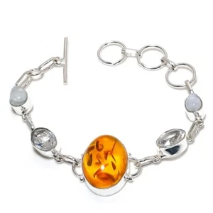 Baltic Amber Gemstone Handmade 925 Sterling Silver Jewelry Bracelet Sz 7-8" - Picture 1 of 1