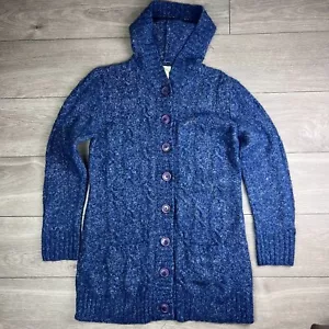 Cardigan donna L.L Bean blu con cappuccio maglia lunga e bottoni taglia XL - Foto 1 di 7