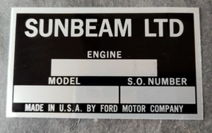 SUNBEAM TIGER ENGINE ID PLATE ON VALVE COVER NEW REPRODUCTION - Picture 1 of 1