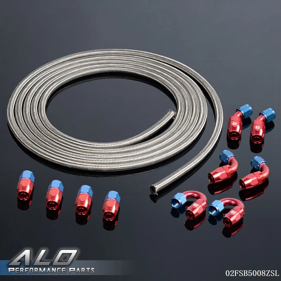 New Fit For AN8 8AN Stainless Steel Braided Oil Fuel Hose Line Pipe Kit 5 Meters - Image 1 of 4