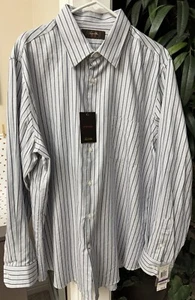 Men’s Tasso Elba Blue White Stripe Herringbone Long-Sleeve Button Shirt Size 2XL - Picture 1 of 9