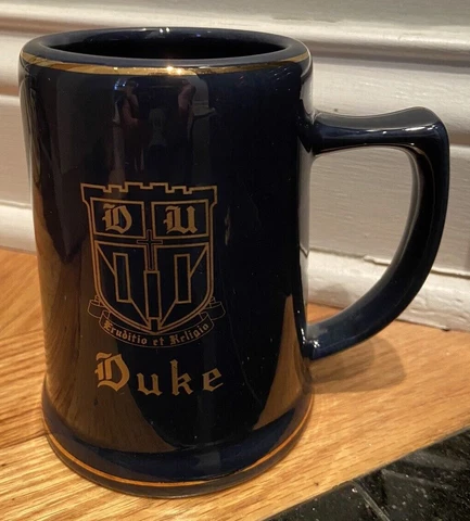 DUKE University Mug Ceramic Gold Trim NCAA Basketball Blue Devils Cup w Handle Cover