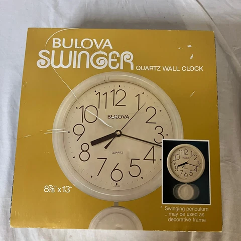 Vtg 80s Bulova Swinger Quartz Wall Clock Tested Works NOS NIB Beige Free Ship! Cover