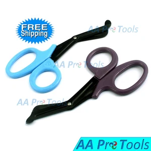 2 Trauma Paramedic EMT Shears 7.25" Fluoride Coated Blades (Sky-Blue + Purple) - Picture 1 of 3