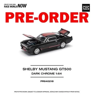 (Pre-order) POPRACE 1/64 SHELBY MUSTANG GT500 DARK CHROME Diecast Model Car - Picture 1 of 10