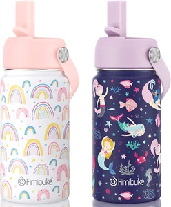 2-PK Kids Insulated Water Bottle - 14oz BPA-FREE Double Wall Tumbler Leak Proof - Picture 1 of 8