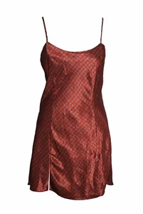 Vintage VICTORIA'S SECRET S Chemise Nightie 90s Dark Red Satin Paisley Side Slit - Picture 1 of 3