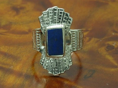 925 Argento Sterling Anello Con Lapislazzuli Ricoperto / Vero / 7,8g / Rg 55,5 - Immagine 1 di 3