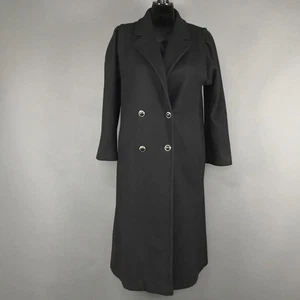 Jofeld Coat Womens 12 Black Double Breasted Wool Blend Overcoat Paisley Lined - Picture 1 of 15