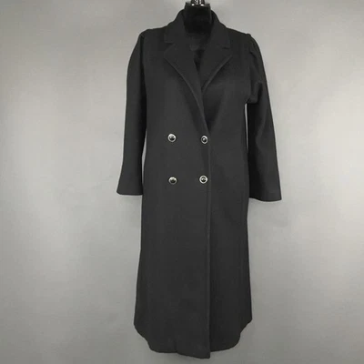 Jofeld Coat Womens 12 Black Double Breasted Wool Blend Overcoat Paisley Lined - Image 1 of 4