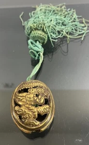 Vintage Asian Dragon Amulet 2” Pendant With Green Rope Tassel - Picture 1 of 7