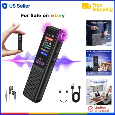 Digital Voice Recorder 64GB AI Noise Reduction Microphone USB-C Playback - Image 1 of 4