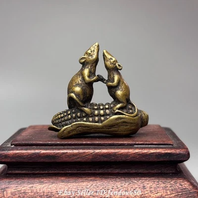 41mm China Pure Copper Bronze Rat Mouse Pendant Statue T206 - Image 1 of 4