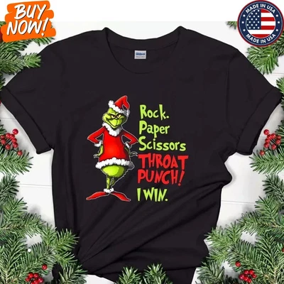 Venta Camisa de Navidad Grinch Rock Tijeras de Papel Garganta Golpe Gano Talla S-5XL Foto 1 de 4