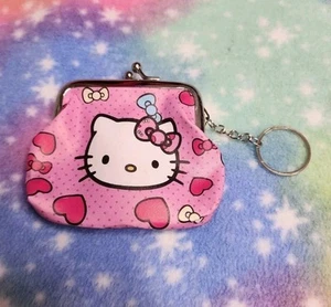 Hello Kitty Heart Bow Coin Snap Purse Keychain Kawaii Sanrio Travel Gift Wallet - Picture 1 of 4