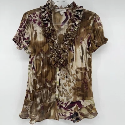 复古 Y2K 女式上衣 Whimsigoth Fairygoth Witchy Paisley 动物印花荷叶领 — 第 1/4 张图片