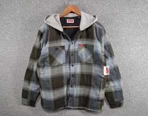 WRANGLER Men's Green Plaid Flannel Hooded Worker Outdoor Button Shirt Jacket M - Picture 1 of 14