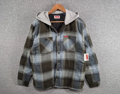 WRANGLER Men's Green Plaid Flannel Hooded Worker Outdoor Button Shirt Jacket M - Image 1 of 4