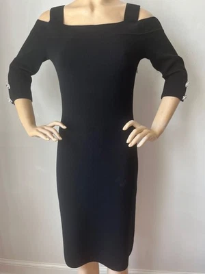 NUEVO CON ETIQUETAS VESTIDO VAINA PUNTO ST JOHN TALLA XL 14 16 NEGRO HOMBRO ABIERTO Foto 1 de 4