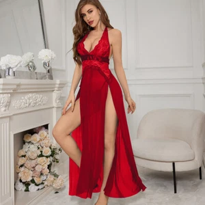Mujeres Sexy Lencería Camisón Largo Dormir Camisón Ver A Través Vestido Dividido - Imagen 1 de 18