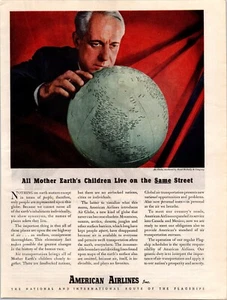 VINTAGE 1944 AMERICAN AIRLINES WORLD GLOBE PRINT AD - Picture 1 of 1