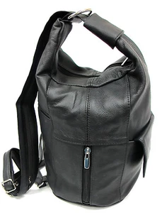 Large Special Design Genuine Leather Two in One Backpack Sling Bag Purse Blk Brn - Picture 1 of 34