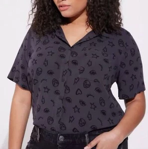 Top informal tórrido negro gótico boho ojo calavera novedad flaco abotonado manga corbata 4X - Imagen 1 de 9