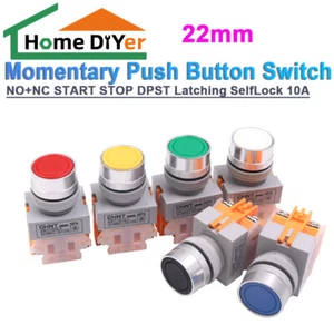 22mm NO+NC START STOP DPST Latching Momentary Push Button Switch SelfLock 10A - Foto 1 di 12
