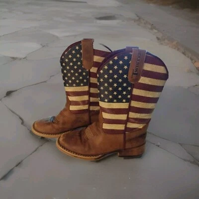 Botas de Vaquero Twister (M&F) Jacob Niño Joven Bandera Patriótica Talla 12 Etiqueta 9" Largo Foto 1 de 4