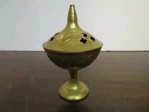 Vintage Brass Mini Chalice with Lid Incense Burner 3.75" Tall - Picture 1 of 5