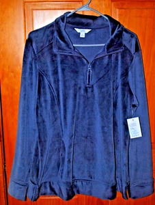 ❤️Croft & Barrow NWT Dark Blue Velour Shirt Long Sleeve Kangaroo pockets, Sz L - Picture 1 of 3