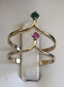 14KT YELLOW GOLD RINGS WITH RUBY EMERALD GENUINE GEMSTONES 2X2 mm SIZE 7.75 - Picture 1 of 21