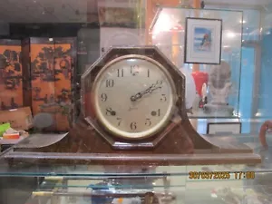 Antique solid wooden Sessions 8 days two tone chime clock with key. - Picture 1 of 12