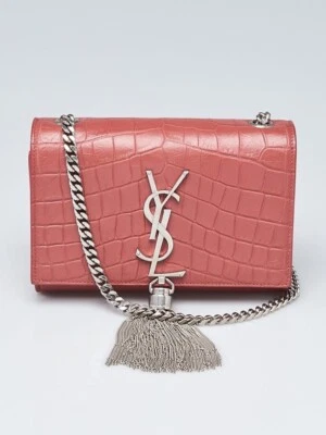 Bolso pequeño con borla Kate Yves Saint Laurent de cuero de cocodrilo malva en relieve Foto 1 de 4