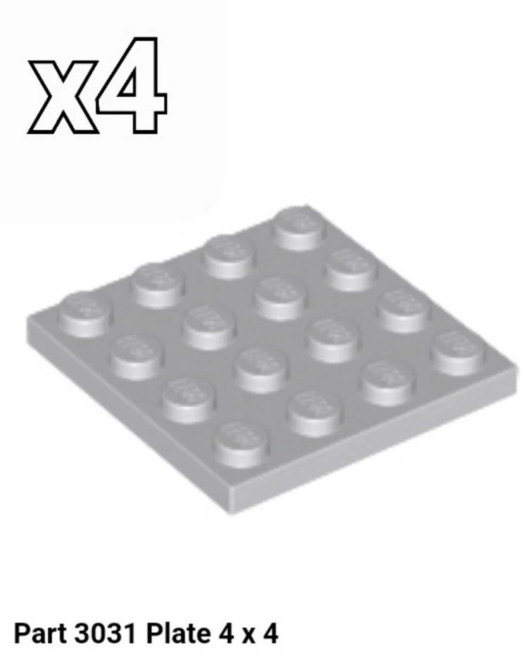 LEGO NEW Parts Plate 4 x 4 3031 (x4) LIGHT BLUISH GRAY 4211403 4243797 - Image 1 of 1
