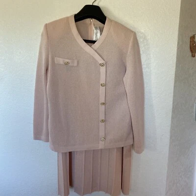 Castleberry Women’s Light Pink 2PC Sweater w/Deco Buttons & Skirt Suit Set Sz 10 - Image 1 of 4