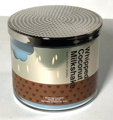 BATH AND BODY WORKS Whipped Coconut Milkshake 3 Wick Candle With Lid NEW UNUSED - Image 1 of 4