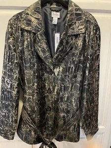 Chico's Women’s Jacket Sz 3 NWT Black Gold Metallic Jacket Belt Originally $98 - Picture 1 of 10