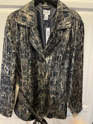 Chico's Women’s Jacket Sz 3 NWT Black Gold Metallic Jacket Belt Originally $98 - Image 1 of 4