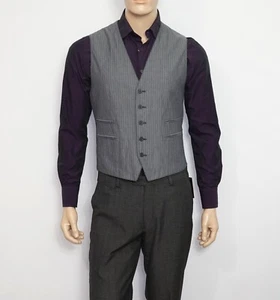 NEW John Varvatos Striped Vest in Grey Size 40 Cotton - Picture 1 of 13