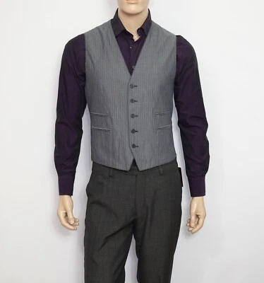 NEW John Varvatos Striped Vest in Grey Size 40 Cotton - Image 1 of 4