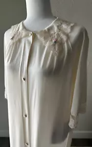 Vintage LORRAINE Lingerie Peignoir Robe Lace Rose Ivory Nylon Lace Bridal - Picture 1 of 14