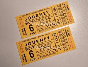 1 Pair Journey Concert Tickets Seattle Center Coliseum Dec. 6 1981 REPRINTS Stub - Picture 1 of 7