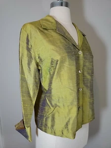 Linda Bertozzi grün Rohseide Damen Knopfleiste MOP Knöpfe Turnback Manschette - Bild 1 von 8