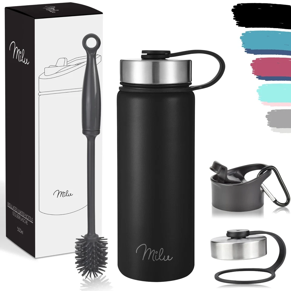 Milu Edelstahl Trinkflasche 500ml, 750ml, 1L breiter Hals Wasserflasche B-WARE - Bild 1 von 1