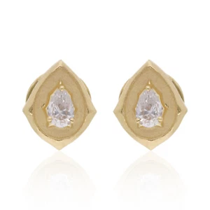 0.29 Ct SI/H Pear Diamond Solitaire Stud Earrings Jewelry 18k Yellow Solid Gold - Picture 1 of 9
