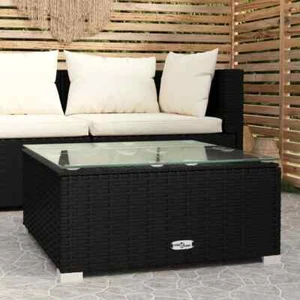 Patio Table Outdoor Sofa Coffee Table with Glass Tabletop PE Rattan vidaXL - Picture 1 of 6