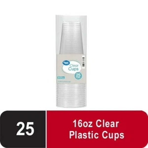 Great Value Disposable Plastic Cups, Clear, 16 oz, 25 Count - Picture 1 of 3