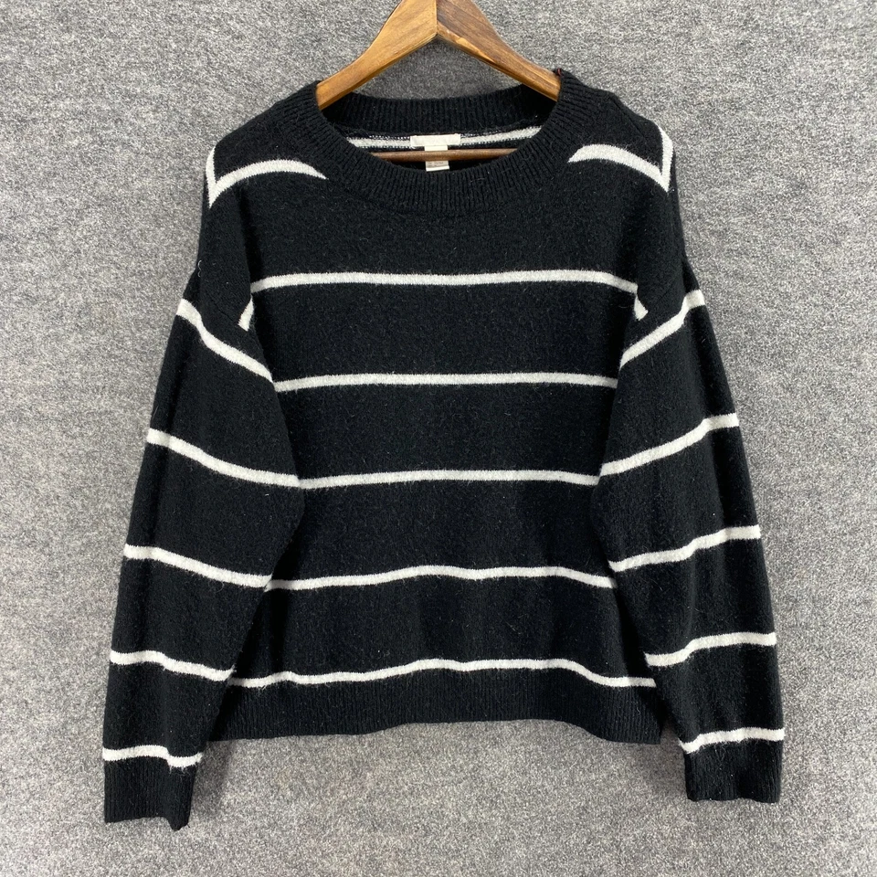 Suéter Pullover H&M Mujer M Mediano Negro Rayas Manga Larga Tejido Lana Informal Foto 1 de 4